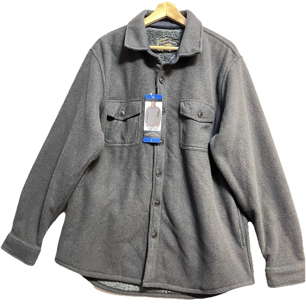 FREEDOM FOUNDRY Mens Button-up Textured Fleece Jacket Hand Pocket Size Large NWT